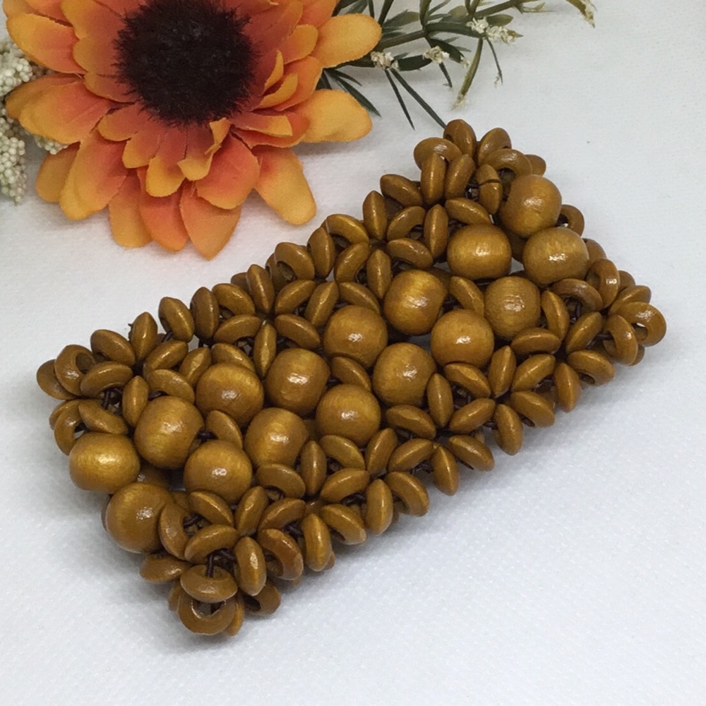 Wood Beaded Floral Stretch Bracelet
